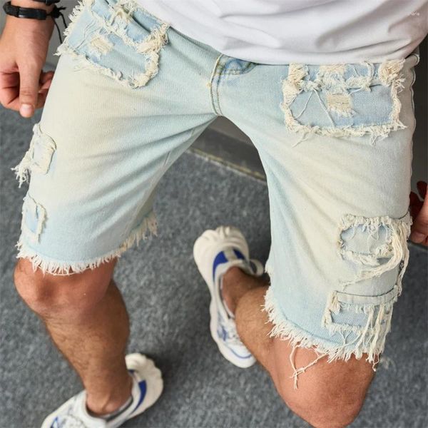 Jeans masculin été élégant mascules de style rétro patch short denim shorts streetwear mâle décontracté pantalon à cinq points