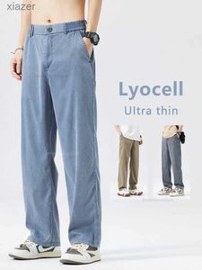 Heren jeans zomer dunne baggy jeans heren lyocell mode ijs zijden rechte broek elastische taille casual blauw grijs zwart brede pantswx