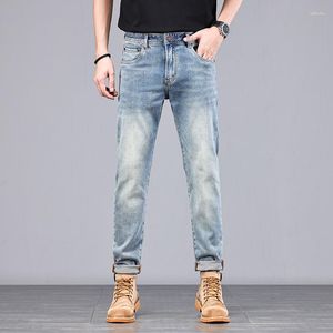 Jeans pour hommes été mince pour hommes vêtements bleu clair rétro Cargo Denim pantalon lisière lavé en détresse pantalon retrousser tenue décontracté