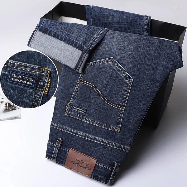 Jeans pour hommes été mince haut de gamme affaires Stretch Slim Denim jambe droite pantalon décontracté ample Baggy