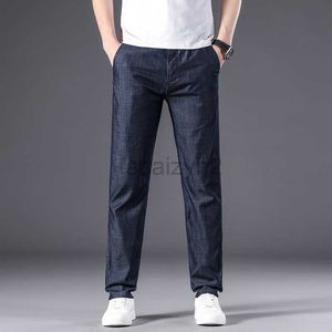 Jeans masculins jeans finement été pour hommes modaux ultra mince papa d'âge moyen de la taille profonde entre la jambe droite lâche pantalon de soie glace décontractée plus pantalon