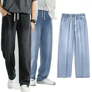 Jeans pour hommes été mince Lyocell hommes respirant coupe décontractée planche à roulettes marque Streetwear Hip Hop élastique dessin taille Denim pantalon