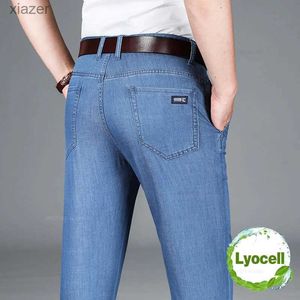 Jeans masculin Summer Lyocell pour hommes Lyocell Mens Fashion Light Blue Classic High Taist Drape Business Berking Straight Wrot Clotheswx