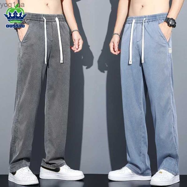 Jeans para hombres Summer delgada de tela de tela de lyocell delgada para hombres sueltos pantalones anchos holgazados