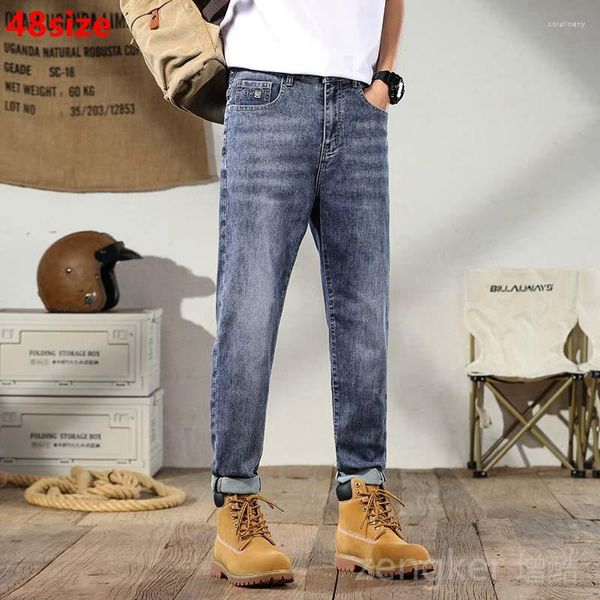 Jeans pour hommes été mince Stretch droit décontracté grande taille gros rétro pantalon bleu 48 46 44 hommes