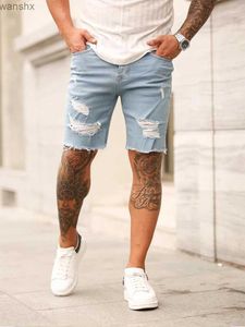 Jeans pour hommes Été déchiré shorts hommes hip-hop denim pantalon élastique bleu clair design à la mode ultra-mince droit hommes shorts HombreL2404