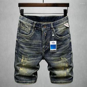 Jeans pour hommes Summer Trendy Mode Hommes Haute Qualité Rétro Noir Élastique Ripped Court Patché Vintage Designer Denim Shorts