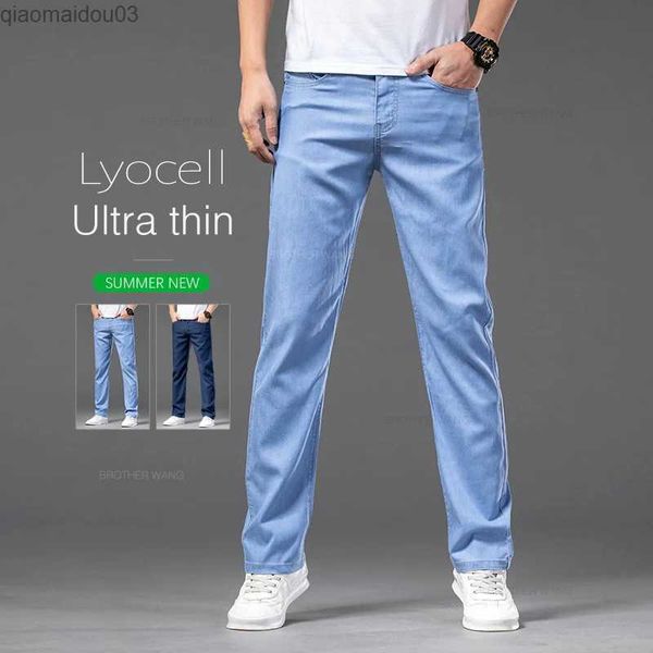 Jeans masculin Summer Ultra-Thin Mens Loose Jeans Lyocell Dress Ice Silk Fashion Casual Stretch Denim Pantal