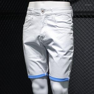 Heren jeans zomer wit denim shorts mannen high straat casual slanke rechte knielengte mode rits strand mannetje 28-36