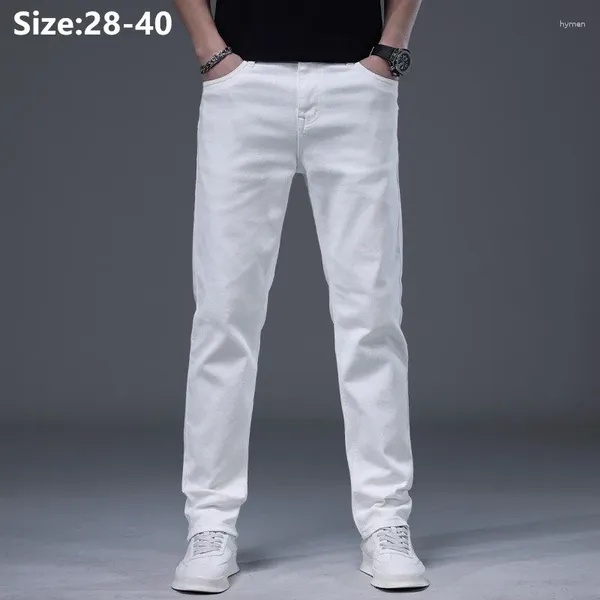 Jeans masculins été blancs blancs mince plus taille 38 40 Coton élastique droit ajusté mâle pantalon en jean étiré pantalon cowboy pantalon