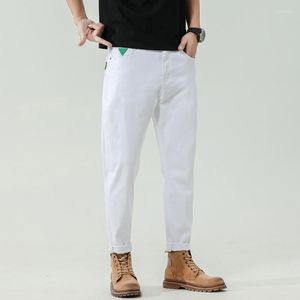 Pantalones vaqueros de verano para hombre, mallas informales elásticas ajustadas blancas de verano, pantalones de talla grande 46 48, pantalones de vestir para hombre