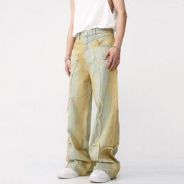 Jeans pour hommes SYUHGFA High Street Male Fashion Vintage Trendy American Style Gradient Straight Denim Pantalon Bavures Pantalon