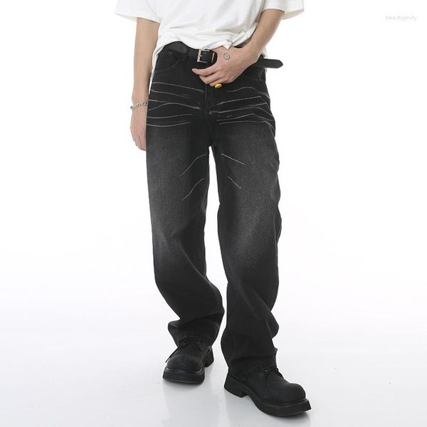 Jeans para hombres SYUHGFA Pantalones de mezclilla lavados rayados de moda recta suelta Estilo coreano Pantalones de gradiente versátiles casuales masculinos