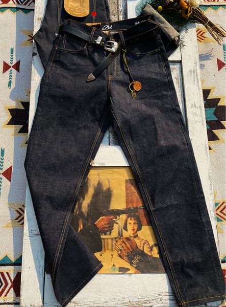 Jeans pour hommes Tailor Brando American Retro Classic 14OZ Couleur originale Red Line Denim Mid-Waist Micro Tapered Pants Denim Pants 230313