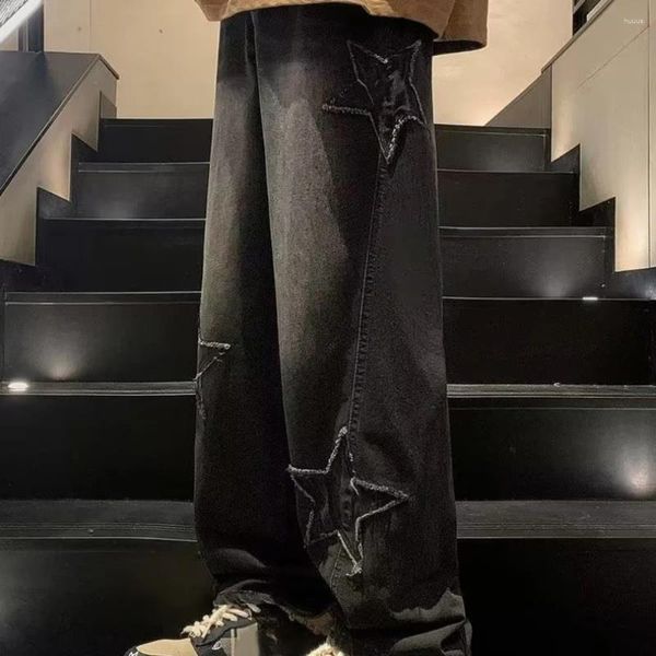 Los pantalones vaqueros para hombre llevan su moda al siguiente nivel con los pantalones rectos estéticos de estrella de pierna ancha Y2K Vintage Streetwear