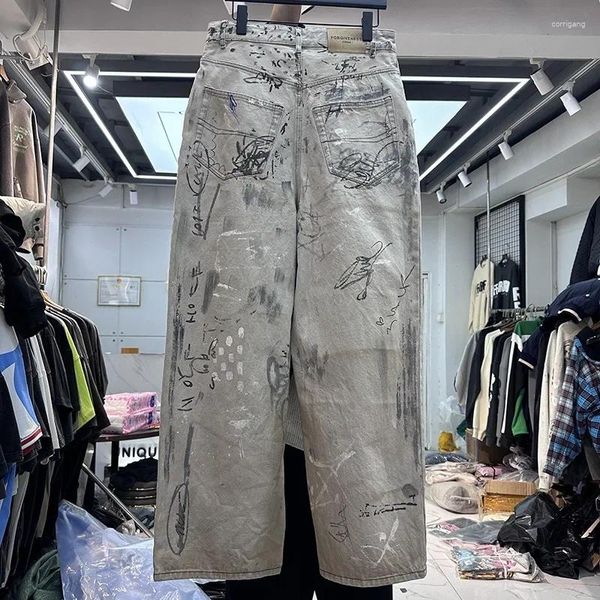 Jeans masculins graffiti haut et élégant imprimé pour hommes femmes style européen américain