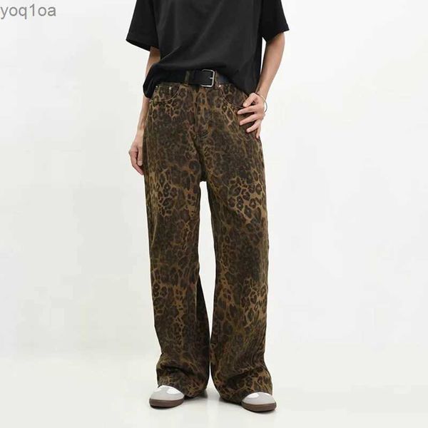 Jeans masculins jeans léopard pour femmes et pantalons en jean avec des jambes larges pantalons rue Hip-hop rétro en coton en vrac pour wearl2404 décontracté