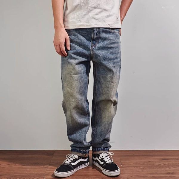 Jeans pour hommes Denim conique pantalon rétro poids lourd ample droit classique lavé trous vêtements extérieur pantalon décontracté