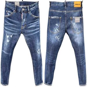 Jeans masculin Tarbags DSQ D066 Nouvelle peinture en tissu râpée Spray adapté aux hommes élastiques serrés bleu Q240509