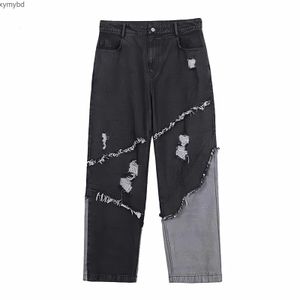 Jeans pour hommes Gland Noir Baggy Droite Jambe Large Pantalon Cargo Homme Streetwear Harajuku Style Vintage Lavé Ripped Denim Pantalon 230301