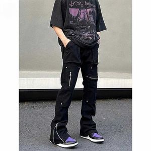 Jeans pour hommes Techwear jeans hommes Y2k noir à la mode jambe large pantalon en denim hommes décontracté vêtements de rue hip-hop sac droit jeans mode J240328
