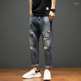 Jeans pour hommes Adolescents Denim Pantalon Mendiant Slim Fit Petits Pieds Pantalon Effiloché Mâle Stretch Casual Crayon Droit Heat22