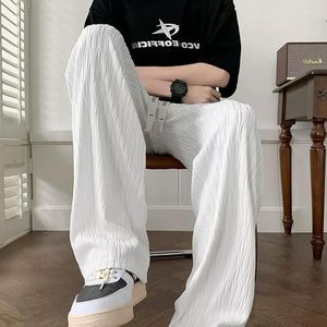 Jeans pour hommes Pantalons en soie de glace texturés pour l'été Style mince Tube droit Tendance Hang Loose Casual