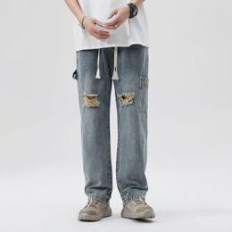 Mannen Jeans Tfetters 2023 Lente Herfst Gat Gescheurd Mannen Multi Pocket Baggy Straight Unisex Streetwear Hiphop Kleding