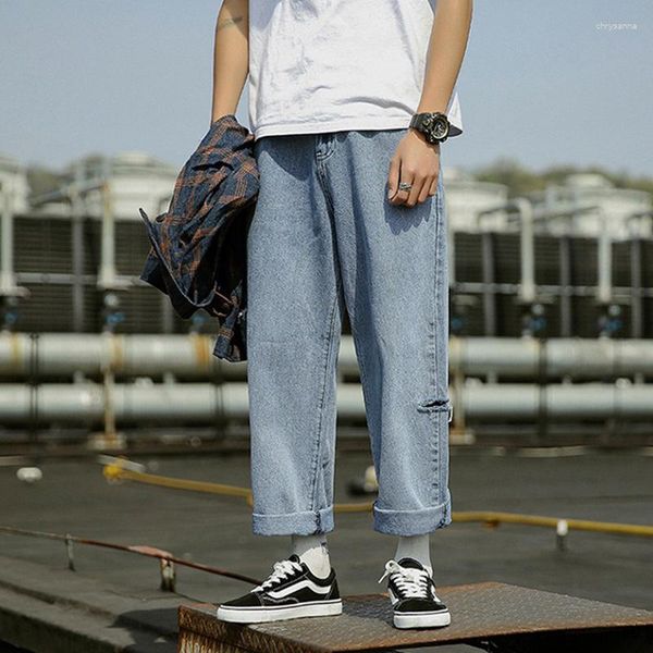 Jeans pour hommes TFETTERS Marque 2023 Jambe droite Ripped Hommes Mode Printemps Été Vintage Mid Rise Baggy Jean Mans Korean Streetwear