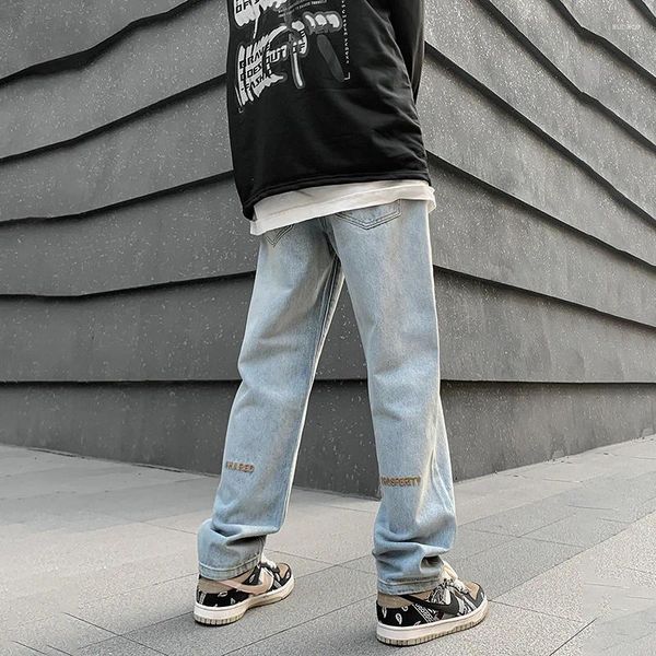Jeans pour hommes TFETTERS Marque Baggy Broderie Denim Pantalon Homme 2023 Printemps Automne Mid Rise Blanchi En détresse Hip Hop Streetwear