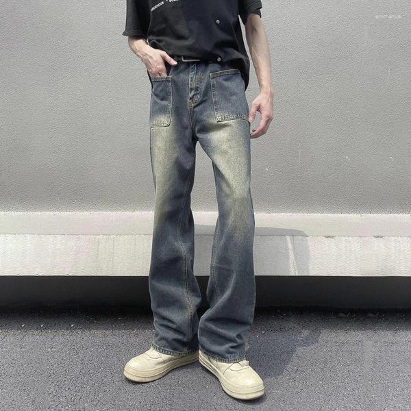 Jeans pour hommes TFETTERS Printemps Automne Hommes Lavés Rétro Mid Rise Straight Leg Denim Pantalon Hip Hop Streetwear Vêtements 2023 Tendance