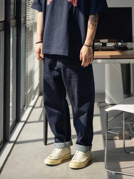 Jeans pour hommes Le système japonais vêtements de travail détache l'oreille rouge qualité profonde jambe large lâche neuf minutes jeans pour hommes L240313