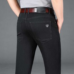 Jeans masculinos delgados negros de la cintura media recta elasticidad primavera del verano pantalones de mezclilla casual de mezclilla ropa de marca masculina 220923