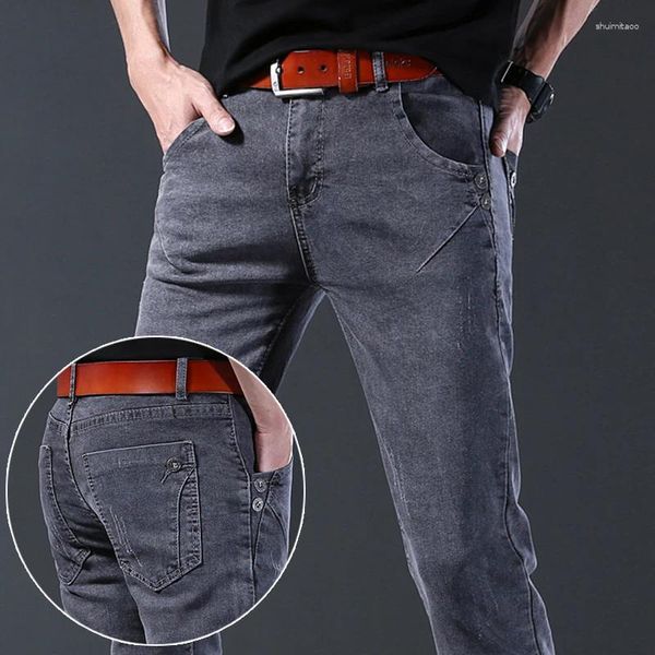 Jeans para hombres Marca de moda delgada Cool Denim Pantalones casuales rectos delgados grises de alta calidad Dropship