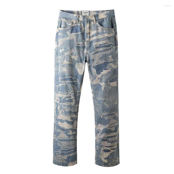 Jeans pour hommes Tie Dye Washed Retro Straight Ripped Casual Denim Pantalons pour hommes et femmes Baggy Hip Hop Y2K Pantalon cargo unisexe