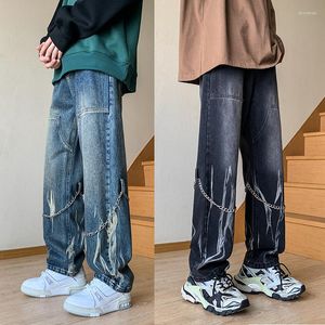 Jeans pour hommes Tie-dyed Straight Hip Hop Neutral Denim Pantalons Loose Wide Leg Street Cargo Pants Man Chain Baggy Large 5xl