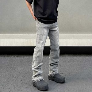 Jeans pour hommes Jeans serrés hommes gris été pantalons de rue Hombre pantalons simples et ultra-minces pantalons de rue rétro adaptés aux jeans d'automne Y2k J240328