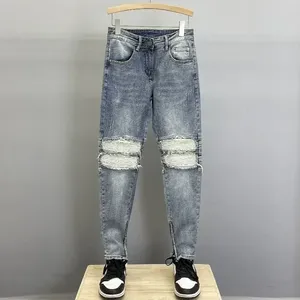 Heren jeans strakke pijp magere broek slim fit gebroken gescheurde man cowboybroek gescheurd met gaten zwart plus maat xs jaren 90 streetwear