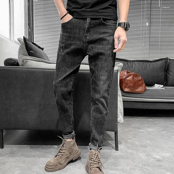 Jeans masculin pantalon de tuyau serré pour hommes slim fit skinny pantalon de cowboy mâle noir denim noir surdimension