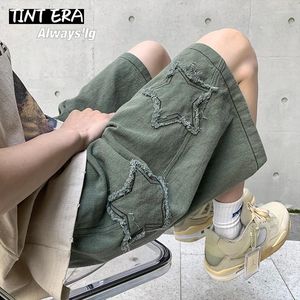 Jeans pour hommes Tint Era Y2K Mens Streetwear Breeches Star Korean Harajuku Pocket Denim Hip Hop Cargo Pantalon court Grunge Bermudas Shorts