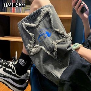 Men's Jeans Tint Era Y2K Mens Streetwear Breeches Star Corée Harajuku Pocket Denim Hip Hop Cargo Short Pantal