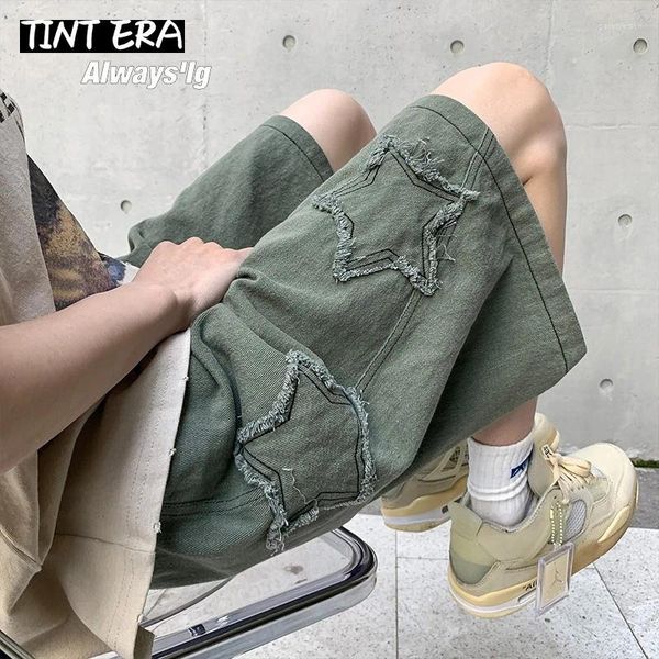 Jeans para hombres Tinte Era Y2K Mens Streetwear Breeches Star Coreano Harajuku Pocket Denim Hip Hop Cargo Pantalones cortos Grunge Bermudas Shorts