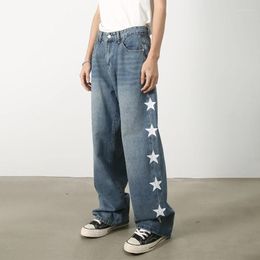 Jeans pour hommes TINT ERA Y2K Star Men Distressed Denim Pantalon à jambes larges Hip Harajuku Pantalon décontracté ample avec impression Streetwear coréen