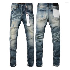 Jeans masculin de qualité pourpre pourpre masculine streetwear streetwear en détresse à la mode bleu basse hauteur pantalon denim serré