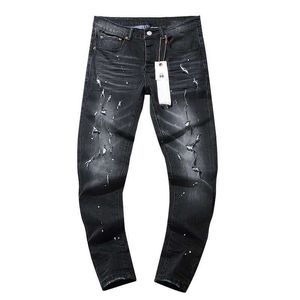 Jeans masculin de qualité supérieure de qualité violette roca jeans jeans high street marque rétro rétro antique jeans noir moucheté masculine collants de mode perforés j240527