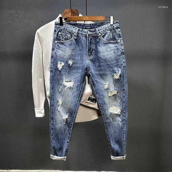 Jeans pour hommes déchirés pantalons de cow-boy pour hommes avec imprimé déchiré trous cassés pantalon graphique esthétique conique Harajuku classique Buggy Xs pour hommes