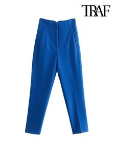 Jeans pour hommes TRAF Femmes Chic Mode avec couture Détail Bureau Wear Pantalon Vintage Taille haute Zipper Fly Femme Pantalon de cheville Mujer 230828