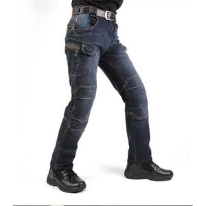 Heren jeans trend tactische vracht mannen casual militair leger denim broek rechte elastische stretch stoffen broek streetwear kledinglieden