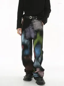 Jeans tendance pour hommes, jambes larges, Baggy, teinture par nouage, pantalon en Denim, Style coréen, Graffiti coloré, pantalon ample à la mode, W631, automne 2024