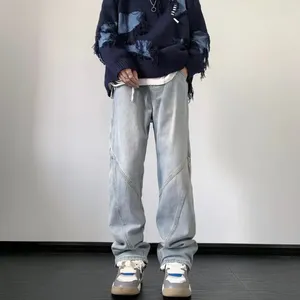 Heren Jeans Trendy Merk Losse Rechte Been Denim Broek Hiphop Effen Kleur Casual Broek Harajuku Mannelijke Bodems Y2K